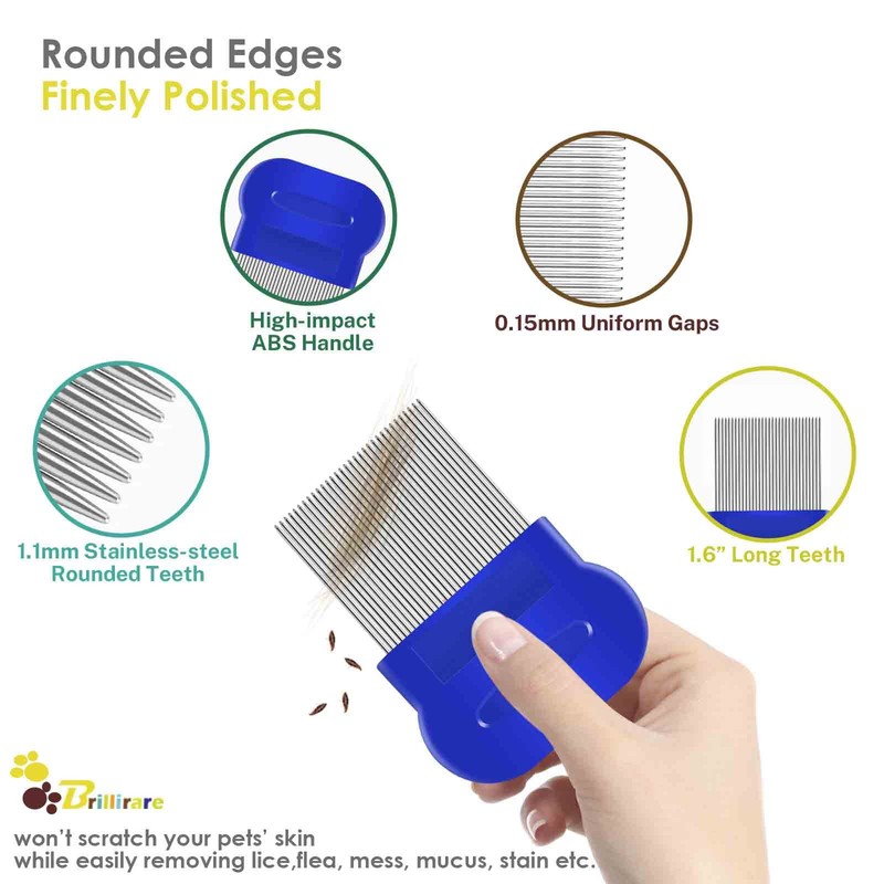BRILLIRARE 4 Pack Flea Lice Comb, Stainless Steel Dog Cat