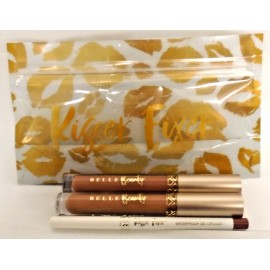 Belle Beauty Kisser Fixer BROWN NUDE LIP KIT Liquid Lipstick, Gloss, Gel Liner