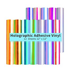HTVRONT Holographic Vinyl - 12 Sheets 12"x12" Holographic Permanent Vinyl for Cricut - Easy to Weed & Transfer Iridescent Craft Adhesive Vinyl Sheets
