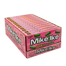 Mike and Ike Sour Watermelon Chewy Candies (Case of 12) – Bulk Halloween Candy Theater Box Variety Pack – Super Sour Gummy Snacks for Party Favor, Pinata Filler and Movie Night – 4.25 oz Boxes
