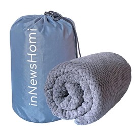 INNEWSHOMI Travel Essentials for Flying Airplane Blanket Neck Pillow Compact 35x66in with Bag Car Headrest Pillow for Road Trips Camping (Gray)