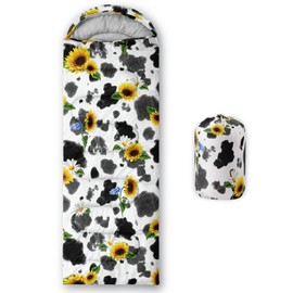 BSNTHO Cow Pattern Sunflower Printed Camping Sleeping Bags,3 Season Warm & Cool Weather,Lightweight, Sleeping Bags for Adults & Kids,Traveling,and Outdoors,Camping Gear Equipment,31x90inch,Standard
