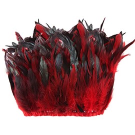 Pack of 5 YardsRooster Hackle Feather Fringe Trim - 5-7 inch in Width For DIY Decoration (Red)