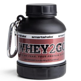 Smartshake Whey2Go - Contenedor de almacenamiento en polvo de proteína negra de 50 g, embudo de botella sin BPA para proteína de suero en polvo + bati