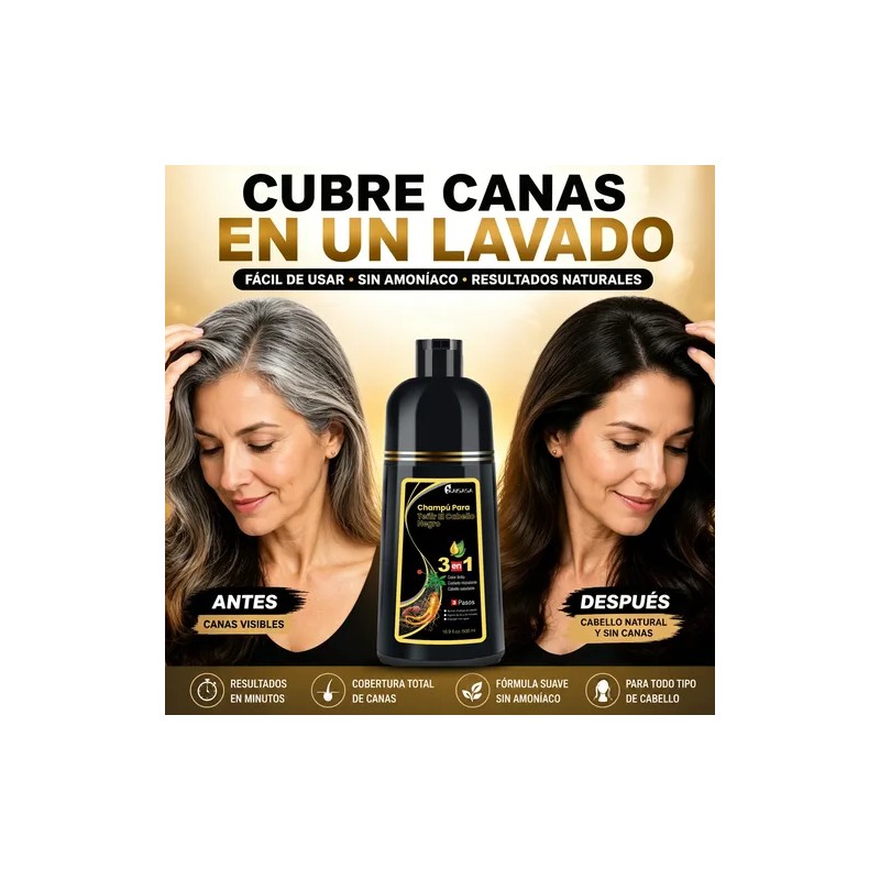 Shampoo Tinte Cubre Canas Ginseng Color Natural Hombremujer