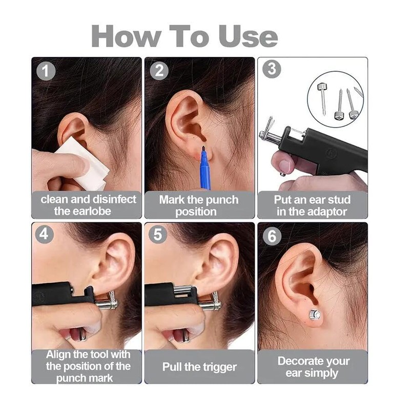 Professional Ear Piercing Kit with Safety Gun, Storage Case, Marking