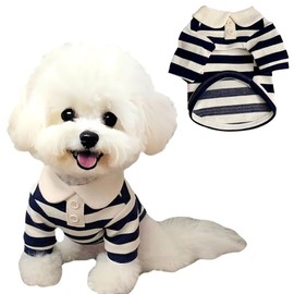 AgoumLux Striped Dog T-Shirt, Small Dog Clothes, Summer Pet Dog Clothes, Two Legs, Suitable for Kittens and Puppies, Polo Shirt, Blue, M