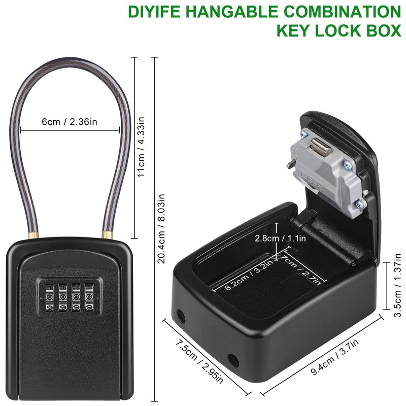 Key Safe, [New Version] [Weatherproof] Diyife Portable Lock Box for