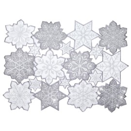 Snowflake Placemats Set of 4 Christmas Runners Silver Rectangle Decorations Embroidered White Sparkle Glitter for Kitchen Dinning Coffee Table Festive Holiday Party Decor