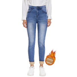 Women's Fleece Lined Jeans Thicken High Waisted Skinny Stretch Jeans for Women Winter Warm Thermal Flannel Lined Butt Lift Jeans Fleece Lined Pants Women LBlue US 18
