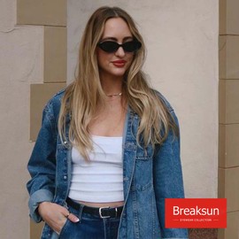 Breaksun Retro Oval Sunglasses for Women Men Fashion Small Oval Sunglasses 90s Vintage Shades (Black/Grey+ Beige/Grey)