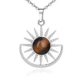ZPMMPZ Tiger Eye Necklaces Crescent Moon Sun Star Necklaces Sun and Moon Necklaces Natural Stone Pendant Necklace Healing Inspiring Jewelry Gifts for Women