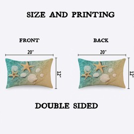 TKS MITLAN Starfish and Seashell Pillow Covers 12 x 20 Inch Summer Beach in Sea Water Decorative Throw Pillow Covers Linen Cushion Case for Sofa Couch