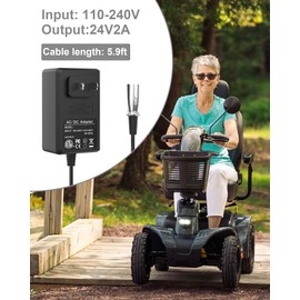 VHBW 24V 2A Mobility Scooter Charger for Pride Mobility, Go-Go Elite Traveller, Jazzy Power Chair, ShopRider, Drive Medical, and More, 3-Pin XLR Connector