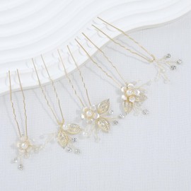 Haodeliy Hair Ornament, Headdress, Leaves Flower Motif, Pearl U Pins, 5-piece Set, Bride Hair Accessories, Handmade Wedding Headdress Hair Accessories, Flower Wedding Decoration, Recitals, Graduation