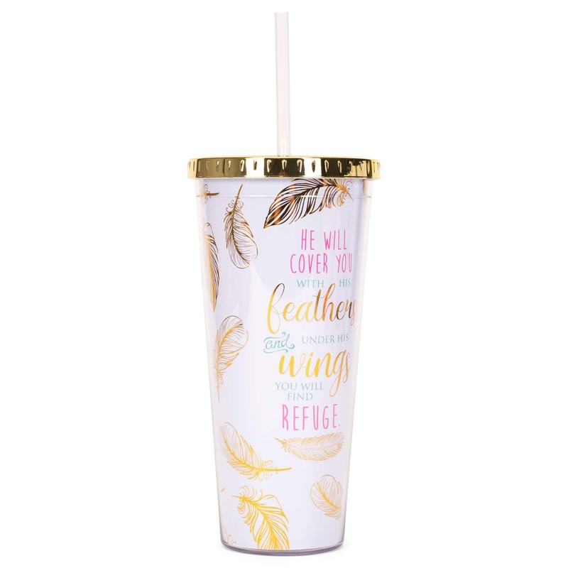 Mary Square Under His Wings Feathers Gold Tone 24 ounce