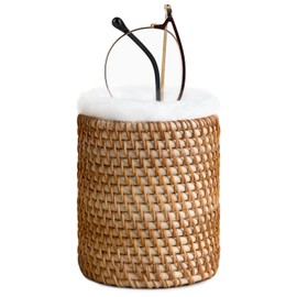 Mkono Glasses Holder for Nightstand Rattan Plush Lined Protective Glasses Stand for Multiple Glasses Eyeglass Organizer Holder for Office, Desk, Table