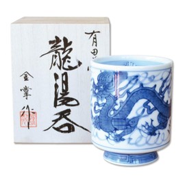 Yunomi Yunomi Tea Bowl, High Quality, Arita Ware, Hasamiyaki, Handwritten, Ryu, Furyu, Large Size, Comes in a Wooden Box