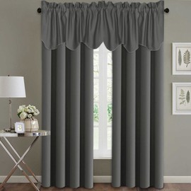 H.VERSAILTEX 4 Panels Blackout Curtain Valances for Kitchen Windows/Living Room/Bathroom Privacy Protection Rod Pocket Decoration Scalloped Winow Valance Curtains, 52" W x 18" L, Charcoal Gray
