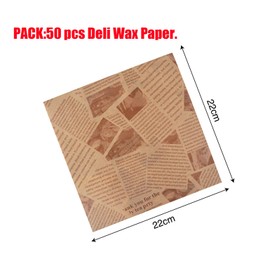 Deli Wax Baking Paper,50 Sheets Square Wrapping Oil-Absorbing Kraft Paper,Newspaper Theme Sandwich Greaseproof Food Basket Liners Paper for Cakes,Breads,French Fries,Pizza,Burgers,Hot Dogs,8.7 inch