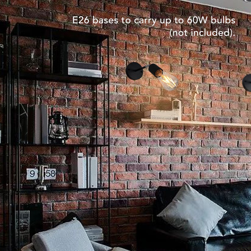 Rustic Wall Sconce Retro Pull Chain E26 Adjustable Up Down