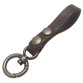 Highstyle 2 Button Tochigi Leather Slim Design Antique Color Round Mini Carabiner Belt Loop Key Chain, antique/dark brown