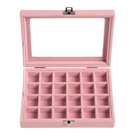 Frebeauty 24 Grid Jewelry Tray,Velvet Stud Earring Organizer,Small Jewelry Organizer with Clear Lid,Lockable Earring Holder Organizer Jewelry Boxes & Organizer Ring Holder for Women & Girls(Pink)