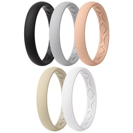 ThunderFit Women Breathable Silicone Promise Rings For Her Wedding Bands - 4mm Wide, 1.5mm Thick - 1-12 Variety Multipack