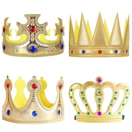 TNSOYCA 4 PCS King & Queen Crown Set,Party Hat Prince,Gold King Crown Adult Costume Accessories & Medieval Photo Props (Gold)