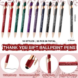 Resurhang 30 Set Thank You Gifts Appreciation Ballpoint Pens with Stylus Tips Inspirational Cards Christmas Gifts for Employee Coworkers Team Nurse Teacher Staff(Assorted Color,Classic Style)