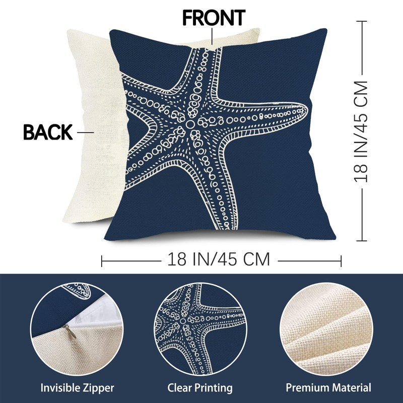 Fjfz Beach Coastal Starfish Coral Decorative Throw Pillow Covers