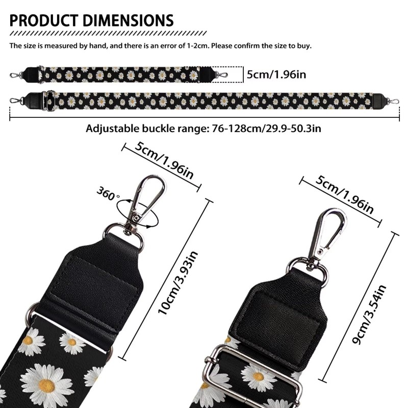 Poceacles Daisy Floral Pattern Purse Strap Replacement Adjustable Bag Strap
