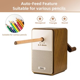 Deli Manual Pencil Sharpener - Auto-in Hand Crank with Adjustable Point for Colored Pencils, Kids, Students, Classroom, Home and Office, Brown