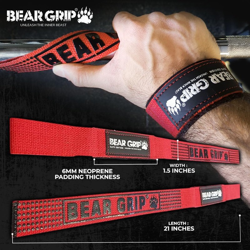 BEAR GRIP Straps - Premium Neoprene Padded, Double Stitched Heavy