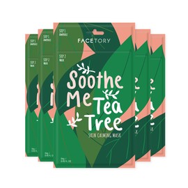 FACETORY K Beauty Face Mask Skin Care - Soothe Me Tea Tree 2-Step Sheet Mask with Tea Tree Extract & Chamomile + Soothing Ampoule | Skin Calming, Acne Clearing (5 Pack)