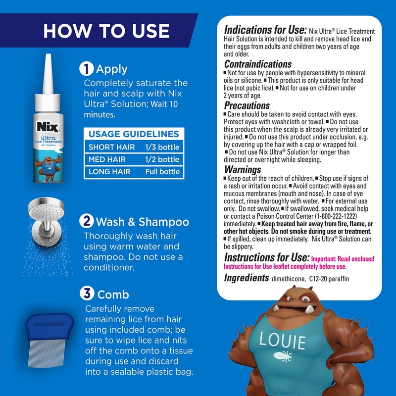 Nix Ultra Lice Treatment Hair Solution & Lice Comb, Kills