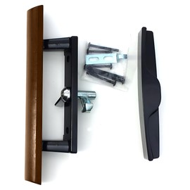 Easy Fix Hardware 9" Surface Internal Replacement Wooden Handle Sliding Patio Internal Door Latch Set, Black - Internal Sliding Glass Door Handle 3-1/2 Inch Hole Spacing