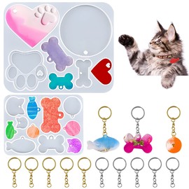 18 piezas de moldes de resina para llaveros, moldes de silicona para etiquetas de perros AFUNTA Moldes de resina para garras de gatos con 10 llaveros, para llaveros DIY Etiqueta de mascota Artesanía