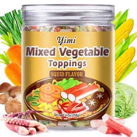 Yimi Dried Seafood Ramen Toppings, Dehydrated Vegetables Mix - Freeze Dried Squid, Shiitake Mushrooms, Imitation Crab, Frozen Ramen Toppers, Ideal for Noodles Soup