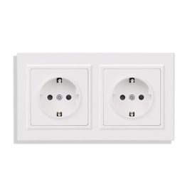 JIMEIDA Double Socket White Smooth PC Surface with Hooks, Not Vertical Mountable, 16 Amp Schuko Socket, 155 x 84 mm, 250 V