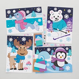 Baker Ross FC287 Arctic Friends Mosaic Picture Sets, Pack of 4, Children's Art Set with Mosaic Foam Tiles, for Crafts and Decorating, Medium