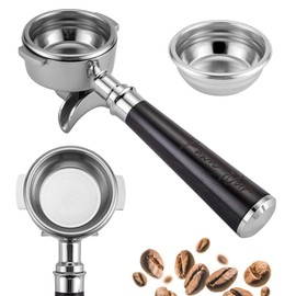Pawn Noir 58mm Double Spouts Espresso Portafilter with 2 Ear | Fits E61 | Faema/Flair/Rocket/Sanremo/Expobar | Portafilter with Stainless Steel Basket&Solid Wood Handle (58mm Double Spouts 2 Ear)