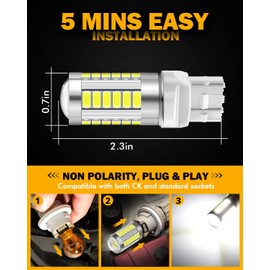Auxbeam 7443 Reverse Light Bulbs, Super Bright 6500K White T20 LED Bulbs for Backup Reverse Lights, 33-SMD LED Chips with Projector, Pack of 2