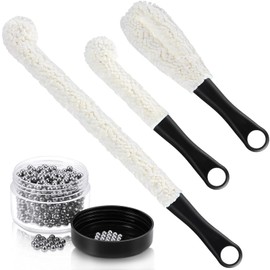3 Pieces Decanter Cleaning Brush Flexible Bottle Scourer and 400 Pieces Reusable Decanter Cleaning Beads Household Cleaning Tools for Wine Decanters Goblets Glasses Cups (Black Handle)