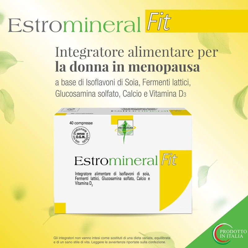 Estromineral Fit, Integratore Menopausa e Ossa, 40 Compresse con Isoflavoni