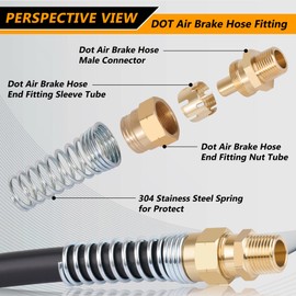 Brass DOT Air Brake Hose End Fitting, Dazakoot 3/8” Hose x 1/2” Male Connector with Spring Guard, Air Brake Connector for Semi Truck - 8 Pack End Fitting & 8 Pack Sleeve Tube