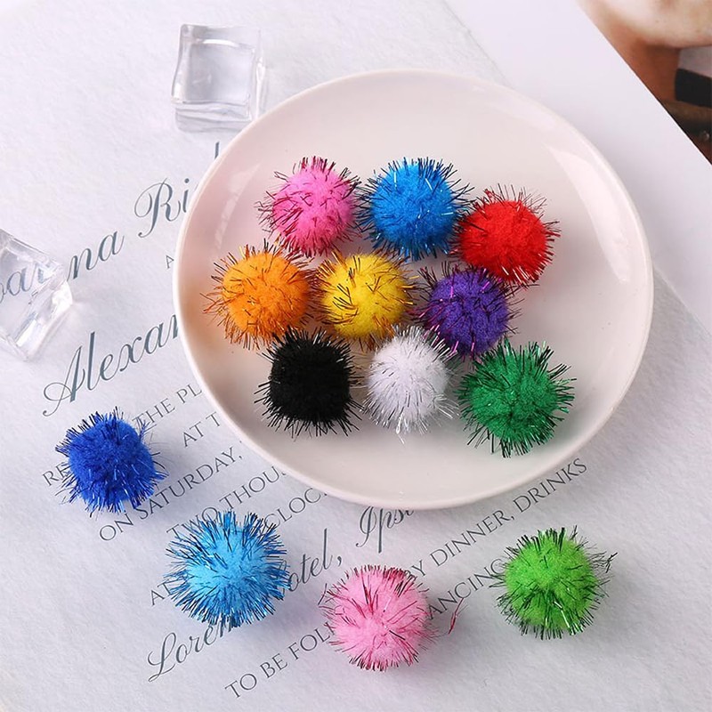 200pcs Glitter Tinsel Pom Poms Sparkle Balls Christmas Decoration (Blue)