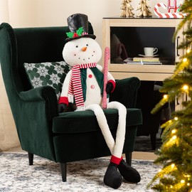 Glitzhome 60" H Fabric Snowman Christmas Decorations,Classic Oversized Xmas Ornaments with Dangle Legs for Fireplace Window Kitchen Indoor Outdoor Holiday Home Decor