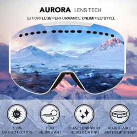 JULI Ski Goggles/Snow Snowboard Goggles for Men, Women & Youth - 100% UV Protection Anti-Fog Dual Lens(White Frame/13% VLT Sliver Len)