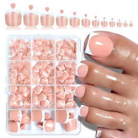 240pc Nude Pink Press on Toenails Women with Glue Tabs, French Tip Toe Nail Press ons Short Square Fake Toenails Press on Nails Toes Acrylic Nails False Glue on Toe Nails Pedicure Nails for Toes Feet